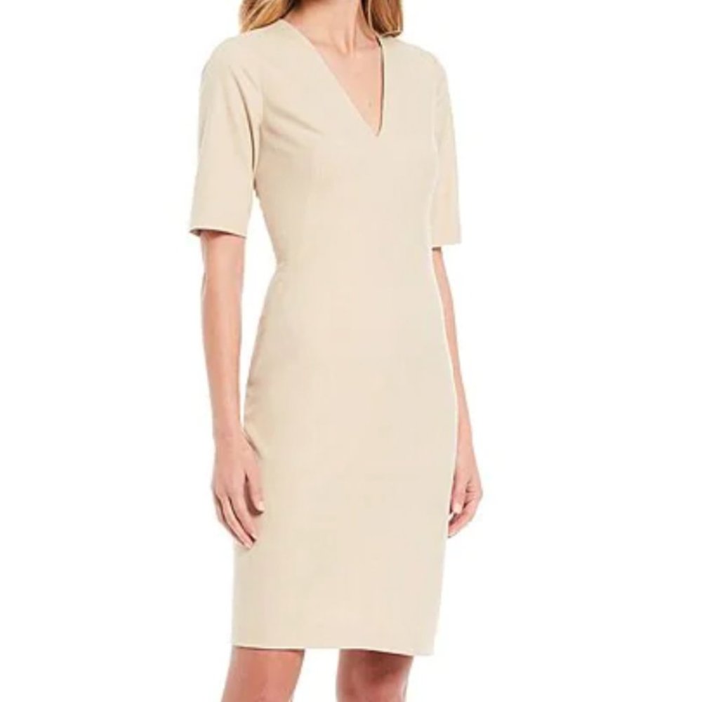 Antonio Melani Rooney Slub V-Neck Quarter Sleeve Dress, Khaki, Size 8